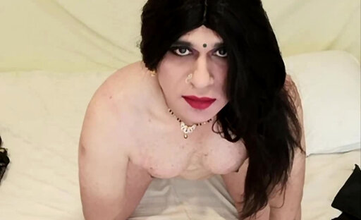 sexy Tgirl Payal strips from sari and cums
